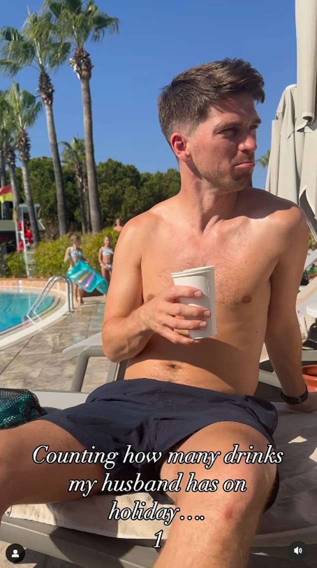 Rebecca shared a video of Andy drinking beer and cocktails during a day at their resort and cheekily joked: 