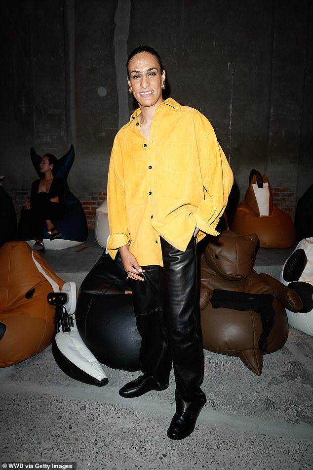 Khelif pictured in September at a Bottega Veneta show as part of Milan Fashion Week