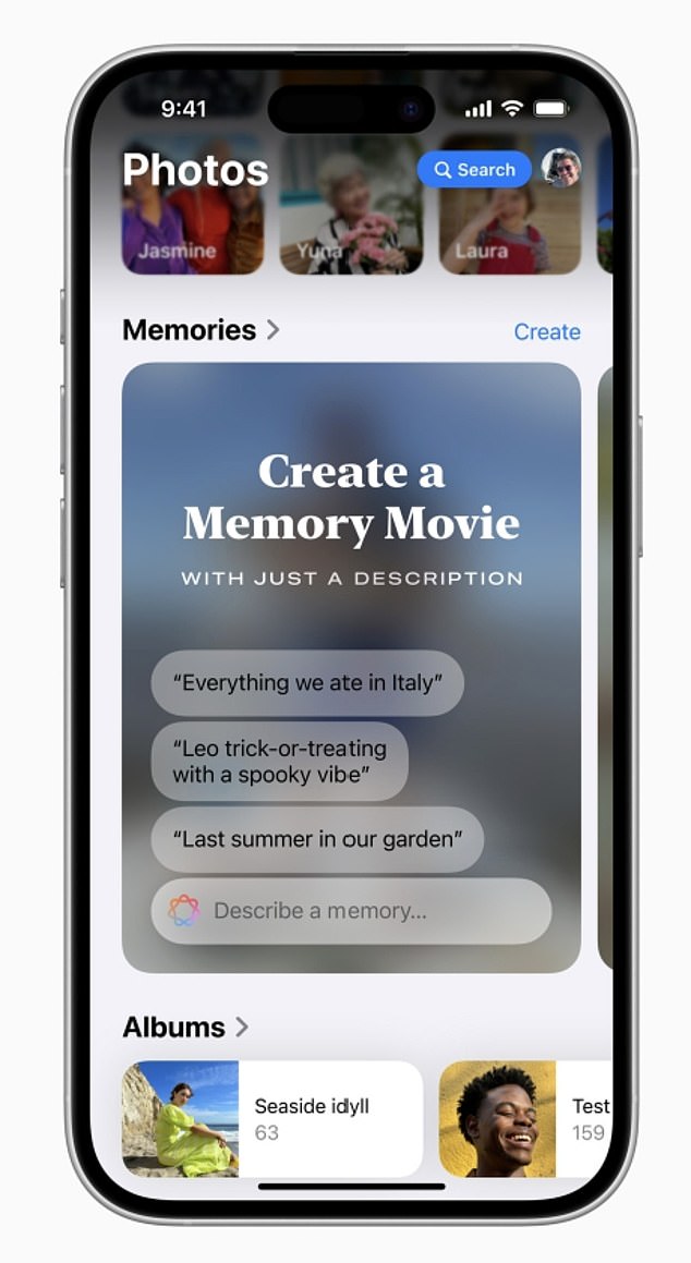 In the Photos app, you can instantly create your own 'Memory Movies' from a simple text prompt, such as 'Christmas' or 'at the beach'