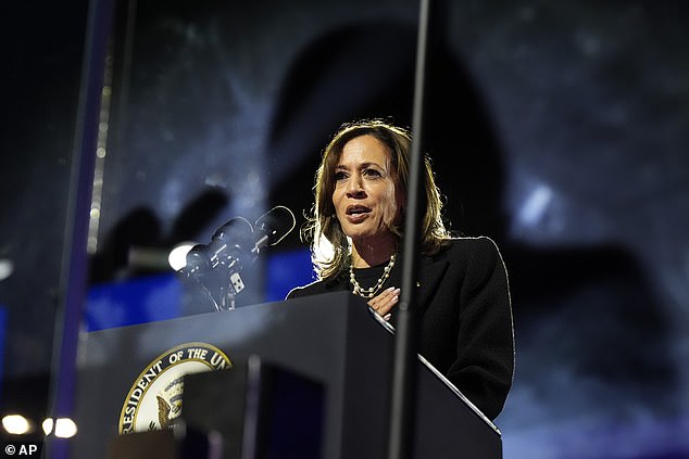 Democratic presidential candidate Vice President Kamala Harris speaks during a campaign rally outside the Philadelphia Museum of Art, Monday, November 4, 2024