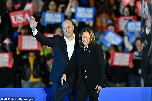 Kamala Harris and Doug Emhoff at Harris' last rally in Philadelphia