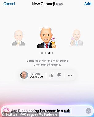 By adding a fake contact for Joe Biden, it's easy to create Genmoji of the US President