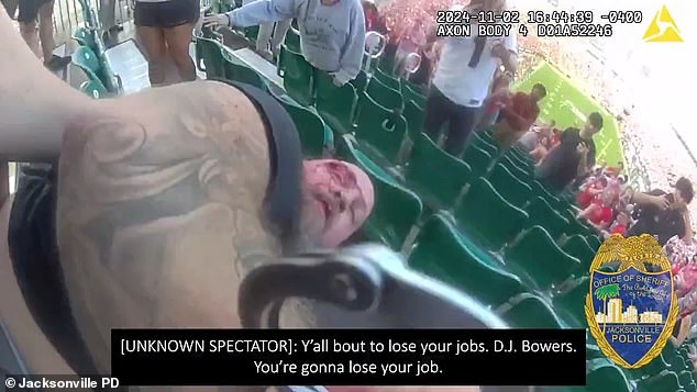 Brown threatened the jobs of both officers during the violent arrest Saturday in Jacksonville