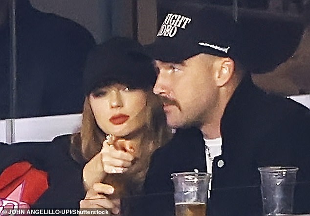 Kent further revealed that Kelce's girlfriend of 15 months - Taylor Swift (L, pictured October 14) - was 'in his trailer' during the episode's filming