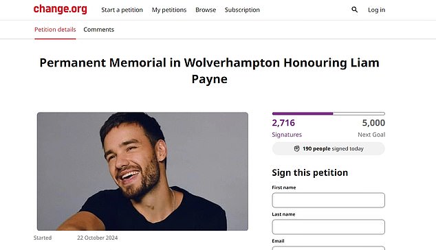 Change.org petition for a permanent memorial in Wolverhampton to honor the late Liam Payne