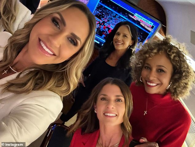 The former president's daughter-in-law Lara Trump posted a beaming selfie from behind the scenes at the Michigan rally with Gabbard, Patrick and Steele