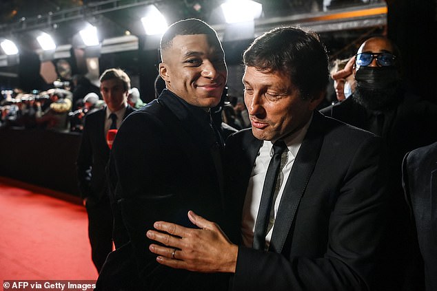 Leonardo, pictured with the French superstar ahead of the 2021 Ballon d'Or ceremony, opposed the extension because he believes a 'footballer should never be bigger than a club'.