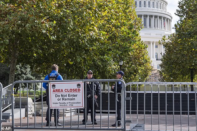 U.S. Capitol Police stand guard at the Capitol in Washington on Monday, November 4, 2024