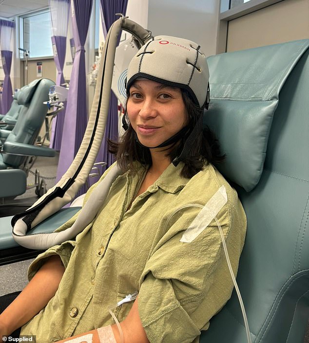 A GoFundMe has been started to help Jacqueline and her family as she undergoes her extensive treatment (photo, Jacqueline during her first round of chemotherapy)