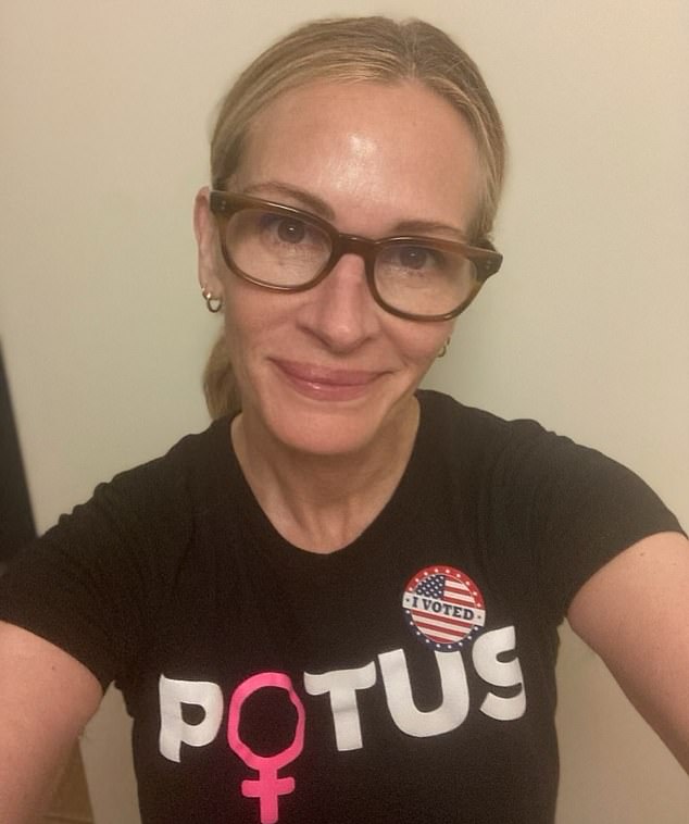 She wasn't the only celebrity to head to the polls to cast her vote in one of the country's most historic presidential races, as Julia Roberts and many others also shared statements online.