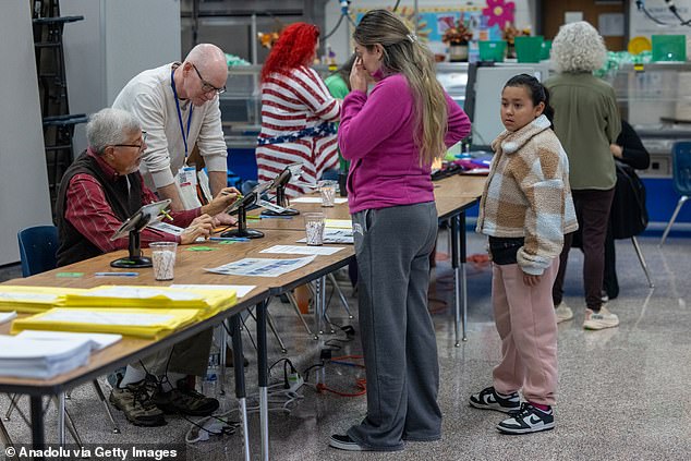 Voters arrive at a polling place to cast their ballots for the presidential and congressional elections in Gwinnett County, Georgia, United States on November 5, 2024