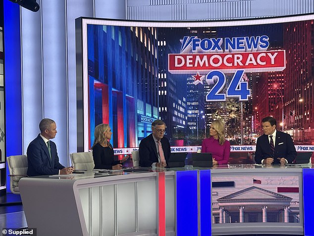 The weekend before was a 'work weekend' for MacCallum, full of editorial meetings and rehearsals in Fox News Election's new and specially designed studio (above).