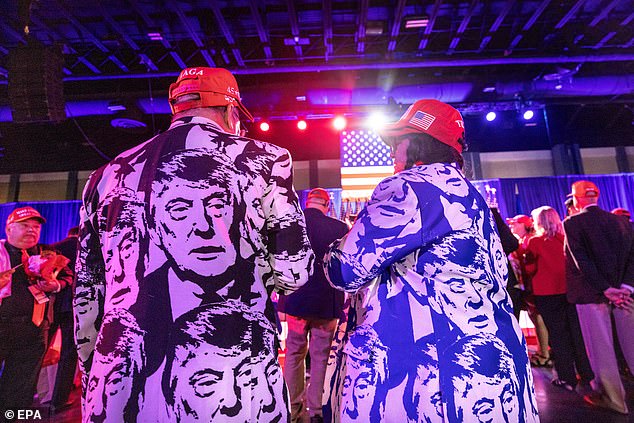 A ballroom full of Trump fanatics, surrogates and allies fills the Palm Beach Convention Center for an election night watch party