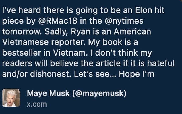 Maye defended her comments after being publicly criticized, reposting Kingkade's critical comments to her own feed Tuesday night to criticize the New York Times for 