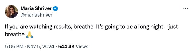 Afterwards, Maria shared a statement to X, writing: “When you look at the results, breathe. It's going to be a long night, just breathe