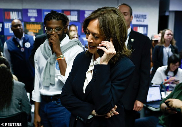 Kamala Harris calls on voters for a last-minute campaign rally at the Democratic National Committee headquarters in Washington DC