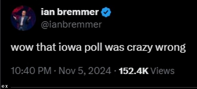 1730870957 50 Iowa pollster mercilessly mocked as Trump wins state days after