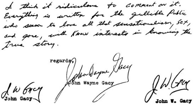 John Wayne Gacy's handwriting shows high pastocity, a weak lower zone and left-leaning loops suggesting he was violent, sexually deviant and had an explosive temper