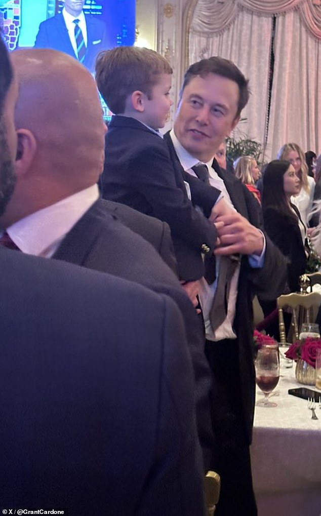 The Tesla CEO, 53, attended Donald's star-studded party at his Mar-a-Lago estate on Tuesday night, and he brought along a special guest: his son X Æ A-12, or 