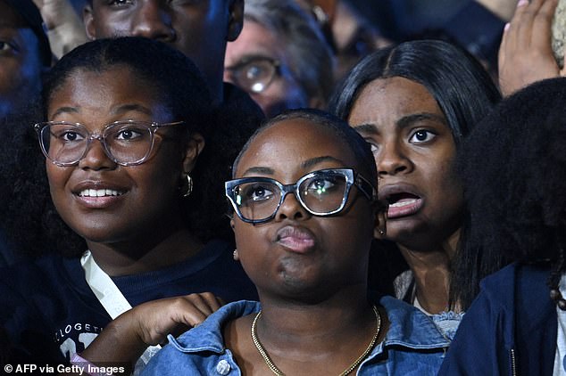 Supporters of Vice President and Democratic presidential candidate Kamala Harris react to the election results