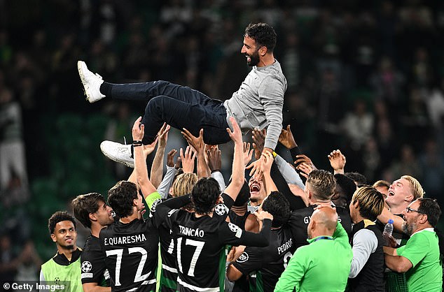 Amorim helped to a 4-1 win over Man City in his last home game for Sporting