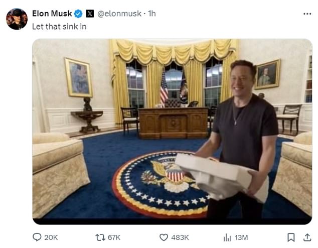 The X chief posted a photo of himself photoshopped in the Oval Office as he is expected to be one of several billionaires to join the Republican Cabinet.