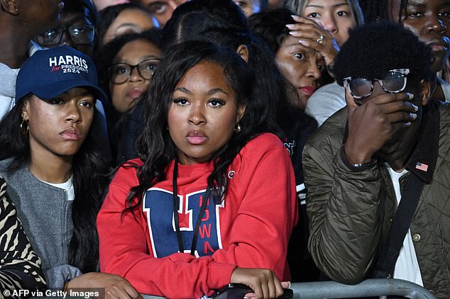 CNN viewers also predict that Van Jones, a political analyst who worked for President Obama, will burst into tears if Harris loses (Harris supporters from Howard University are pictured)