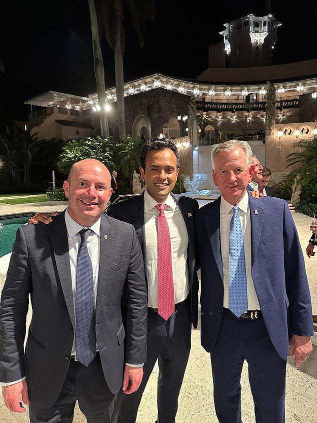 Vivek Ramaswamy, photographed with Republican Senators Mike Lee and Tommy Tuberville