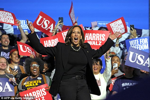 Vice President and Democratic presidential candidate Kamala Harris walks on stage during her campaign rally at the Carrie Blast Furnaces National Historic Landmark outside Pittsburgh