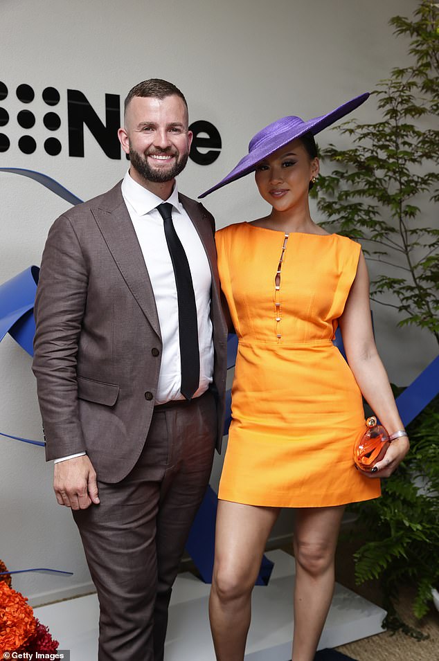 Kristian and Mimi posed for a photo at the Melbourne Cup ahead of The Block AU auction