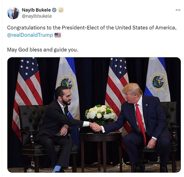 El Salvador's President Nayib Bukele shared a photo of himself shaking hands with Trump