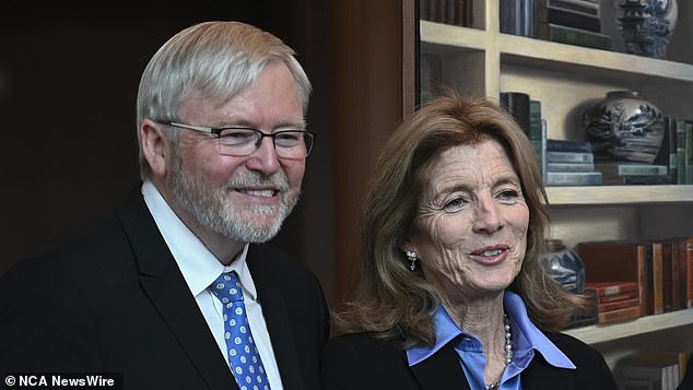 Questions loom over the futures of both Australian Ambassador to the US Kevin Rudd (left) and US Ambassador to Australia Caroline Kennedy (right) if Donald Trump wins the White House. In the past, Rudd and Trump have criticized each other