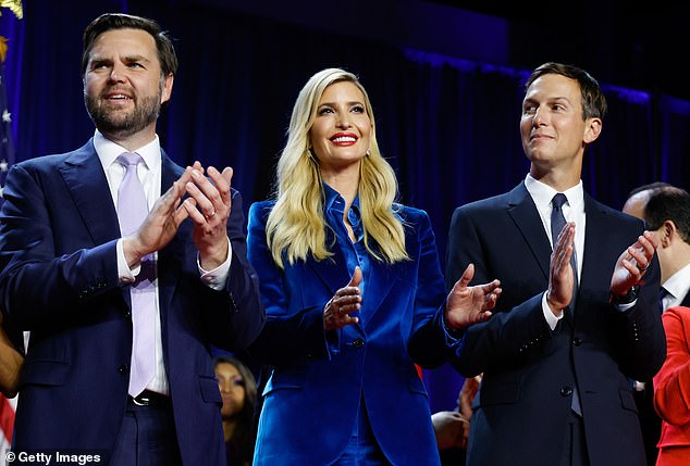 Even from the sidelines of the stage, Ivanka still managed to steal the show on Wednesday morning in a bright blue matching pantsuit and bold red lip.