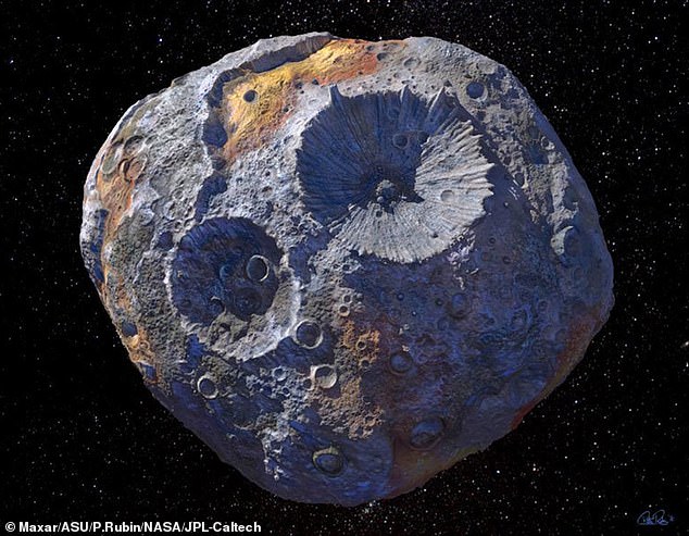 16 Psyche (pictured) is a giant metallic asteroid that is almost 85 percent metal, including iron and nickel, and can be mined because of its vast resources. NASA has launched the Psyche mission to reach the asteroid in six years