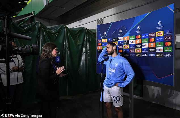 The Portuguese midfielder was interviewed immediately after City suffered a blow in Lisbon