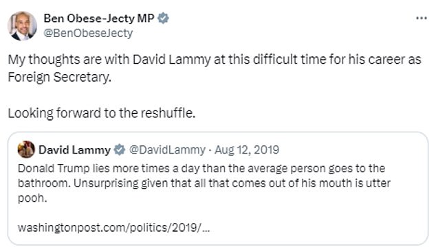 Tory MPs ridiculed Lammy for his abrupt turn on Trump