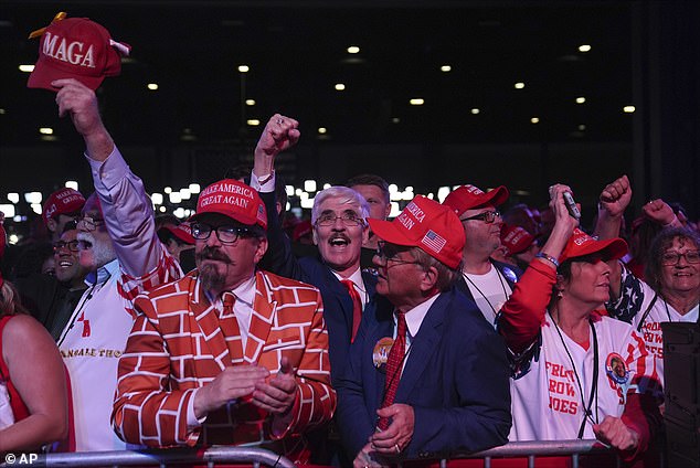 Supporters arrive at a night watch party for Republican presidential candidate, former President Donald Trump