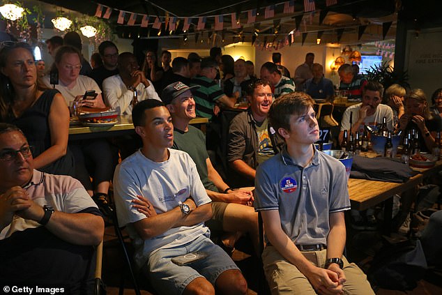 Trump supporters were also among the crowd glued to the TV screens at the Kent Street Hotel