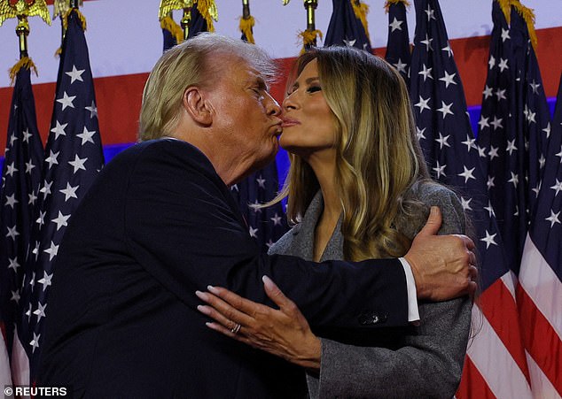 Melania shies away from public displays of affection with her husband, but she bucked tradition during Trump's victory speech