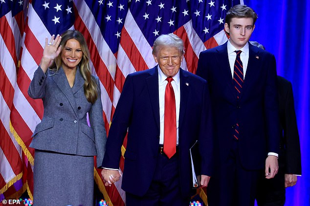 Melania's hand was firmly in her husband's during his victory speech