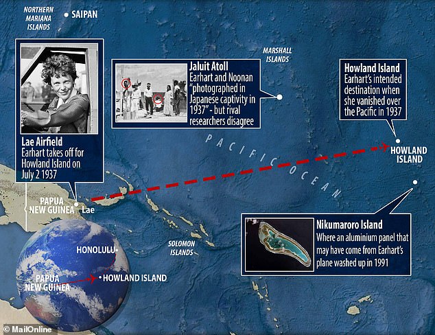 Earhart was flying a Lockheed Model 10 Electra when the plane disappeared on July 2, 1937. In the last radio message Itasca heard during the flight, Earhart said, “We are on line 157 337…. We sail on the line north and south.' The numbers 157 and 337 refer to compass directions – 157° and 337° – and describe a line passing through the intended destination, Howland Island.