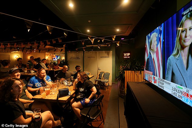 Several Democratic supporters were angry in Sydney on Wednesday evening as they watched a live stream of the election (photo, Sydney election live stream audience)