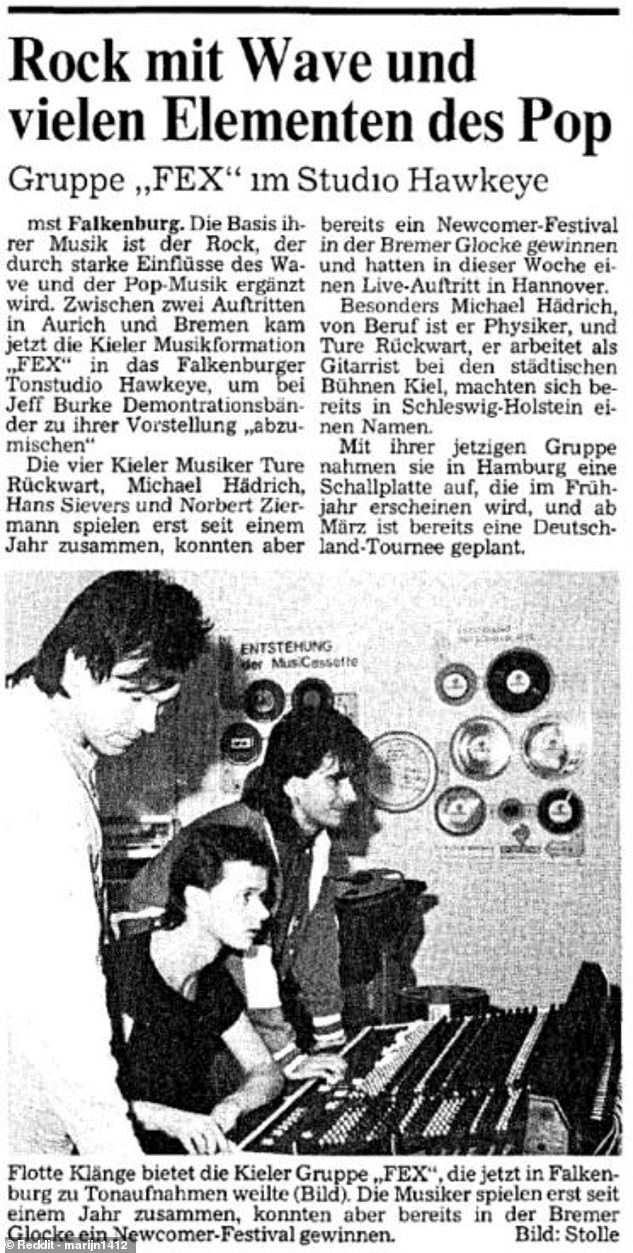 A Reddit user named marijn1412 saw a reference to a band called FEX in a German newspaper clipping (pictured) describing them as 