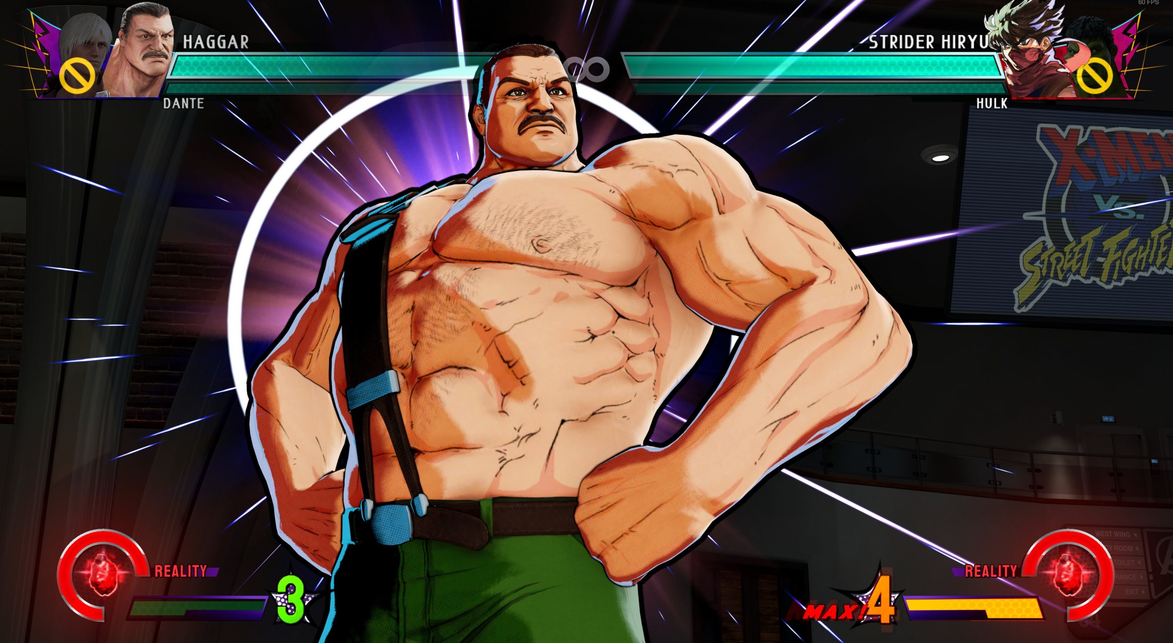 Final Fight's Mike Haggar poses in a screenshot of Marvel vs. Capcom Infinite & Beyond