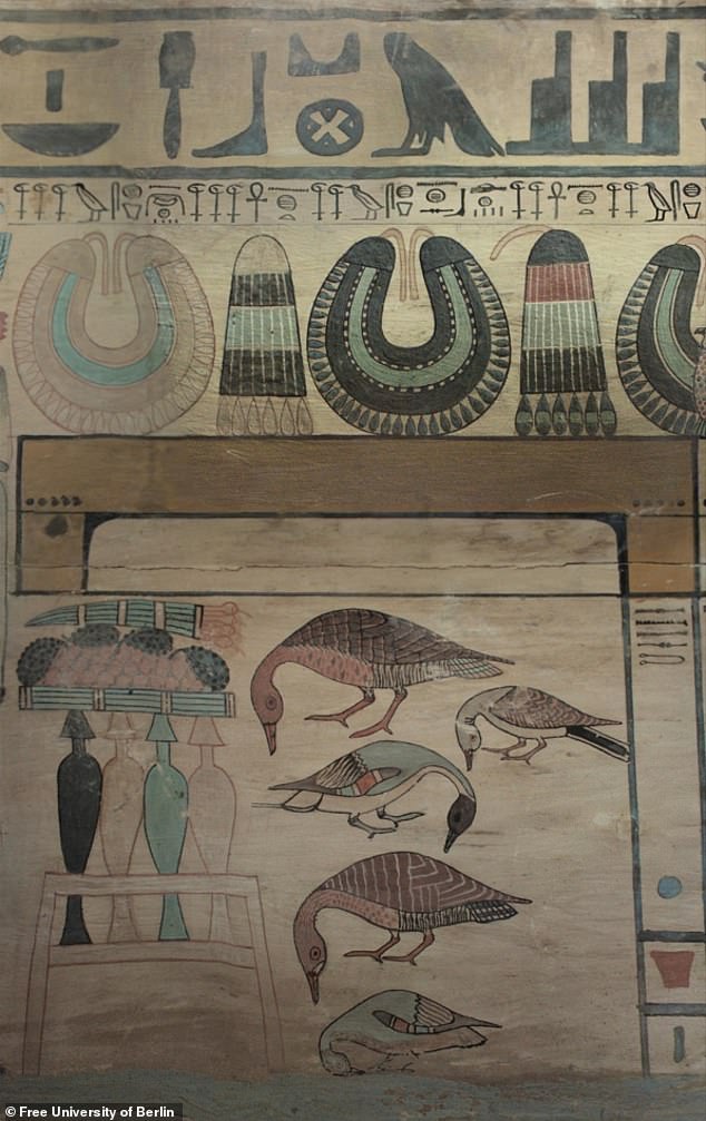 Pictured: A close-up of Idy's outer coffin, with remarkable artwork created almost 4,000 years ago