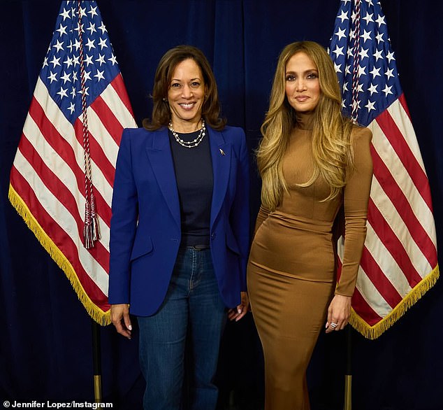 It's only been six days since Jennifer actively campaigned for the 60-year-old Vice President (L) at the Craig Ranch Amphitheater in Las Vegas as 'our freedoms are at stake in this election'