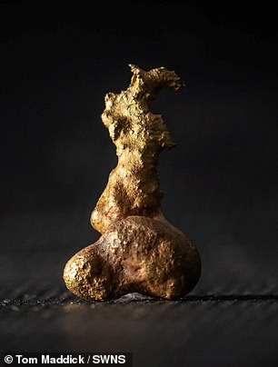 The gold nugget - in the shape of England, Wales and Scotland - is almost 3 cm long and over 1 cm wide and weighs 10.3 grams