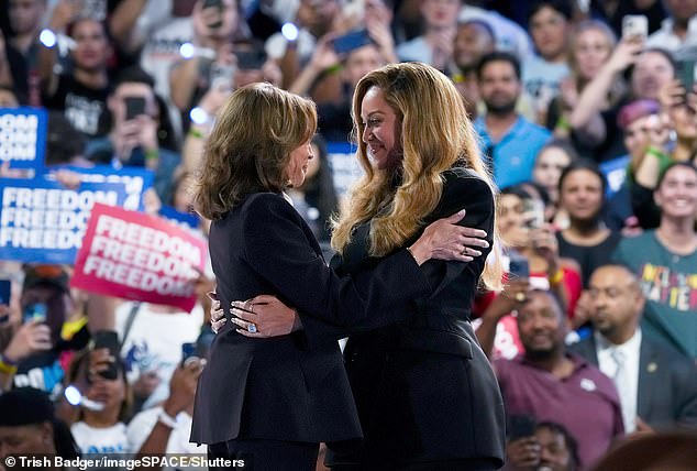 Beyoncé appeared on the campaign trail for Kamala Harris in Texas two weeks ago at a rally aimed at highlighting the dangerous medical consequences of the state's strict abortion ban (pictured)