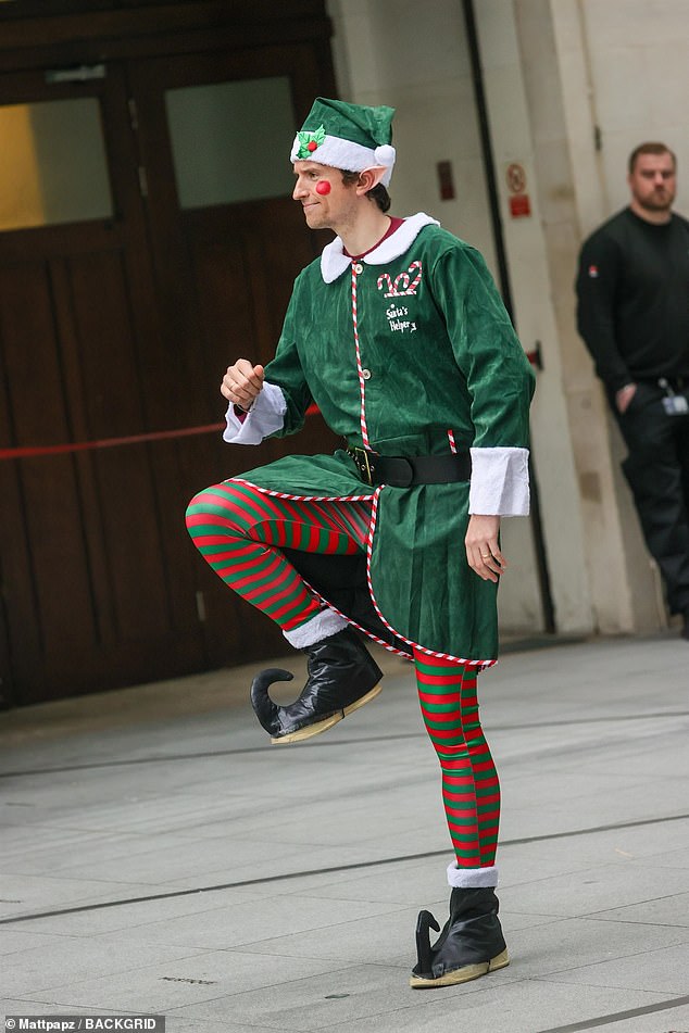 Greg James also got into the festive spirit when he donned an elf costume for his interview