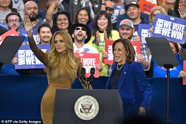 Defeated Democratic candidate Harris, who has yet to deliver her concession speech, was notably endorsed by celebrities including Jennifer Lopez – photo October 31